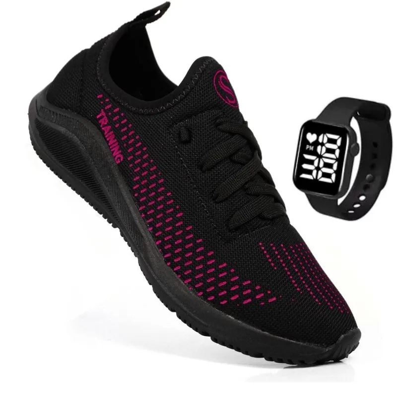 Tênis Feminino Esportivo Academia Corrida Caminhada Treino Fitness Confoto Leve Macio + Relógio