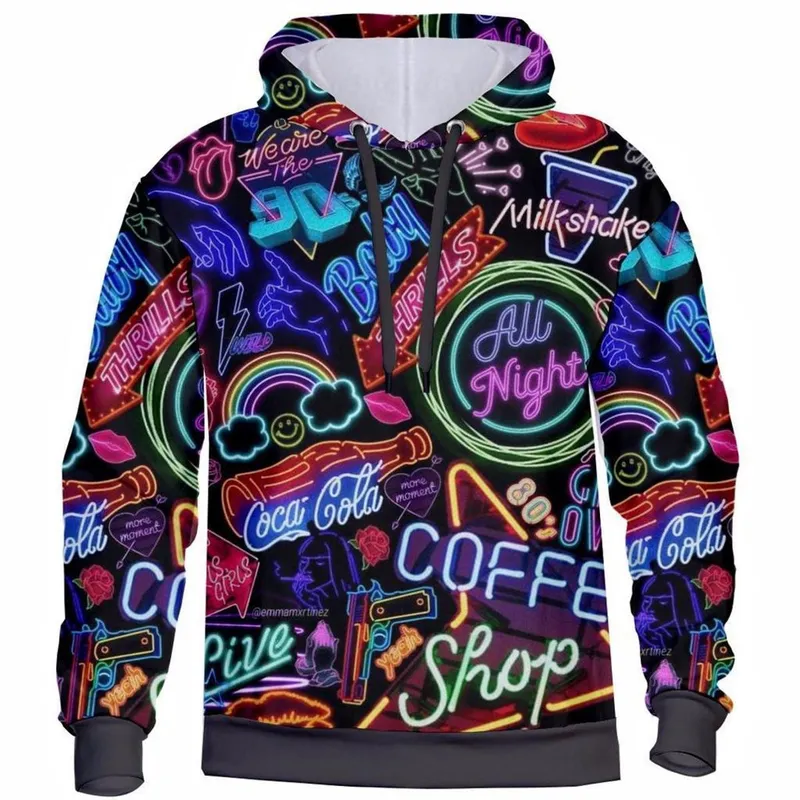 Casaco Moletom 3D Night Neon Blusa de Frio Com Capuz Estampado Agasalho Poliéster Macio