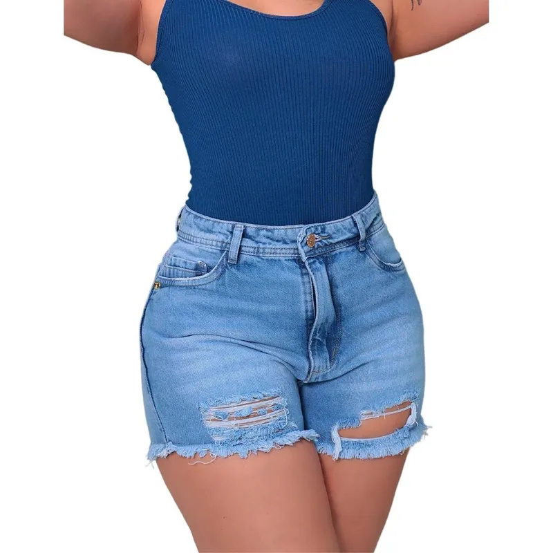 Shorts Jeans Feminino Curto Rasgado Cós Alto Patria Brasil