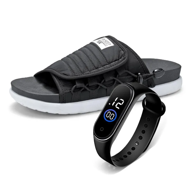 Kit Chinelo Slide Masculino Anatômico Com Relógio Moderno Confortável Leve Macio Antiderrapante