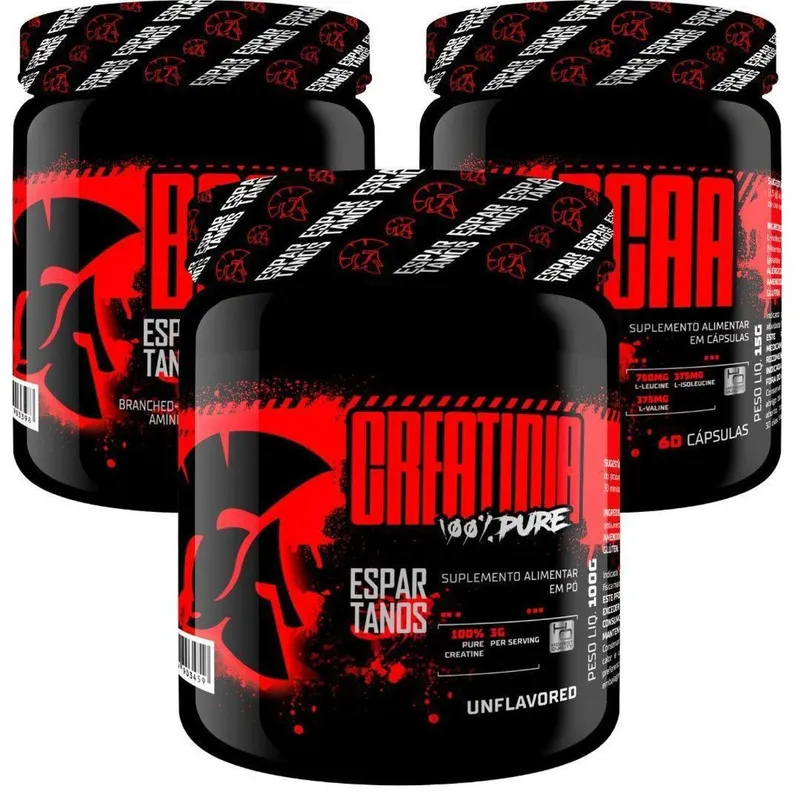 Kit Hipertrofia 2x Bcaa + Creatina Espartanos