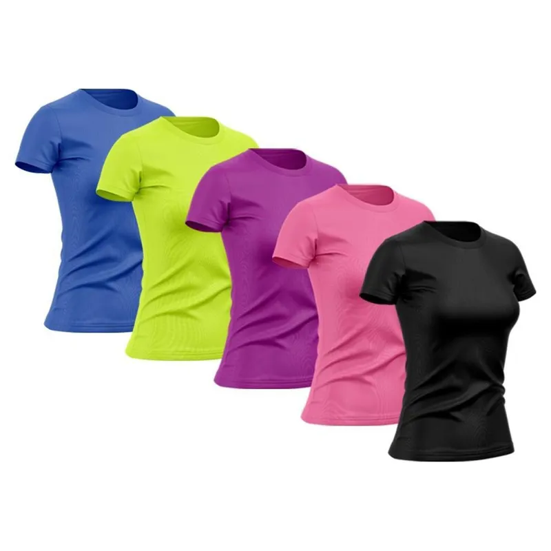 Kit 5 Camiseta Feminina Manga Curta Dry Proteção Solar UV Blusa Baby Look Academia Treino Camisetas