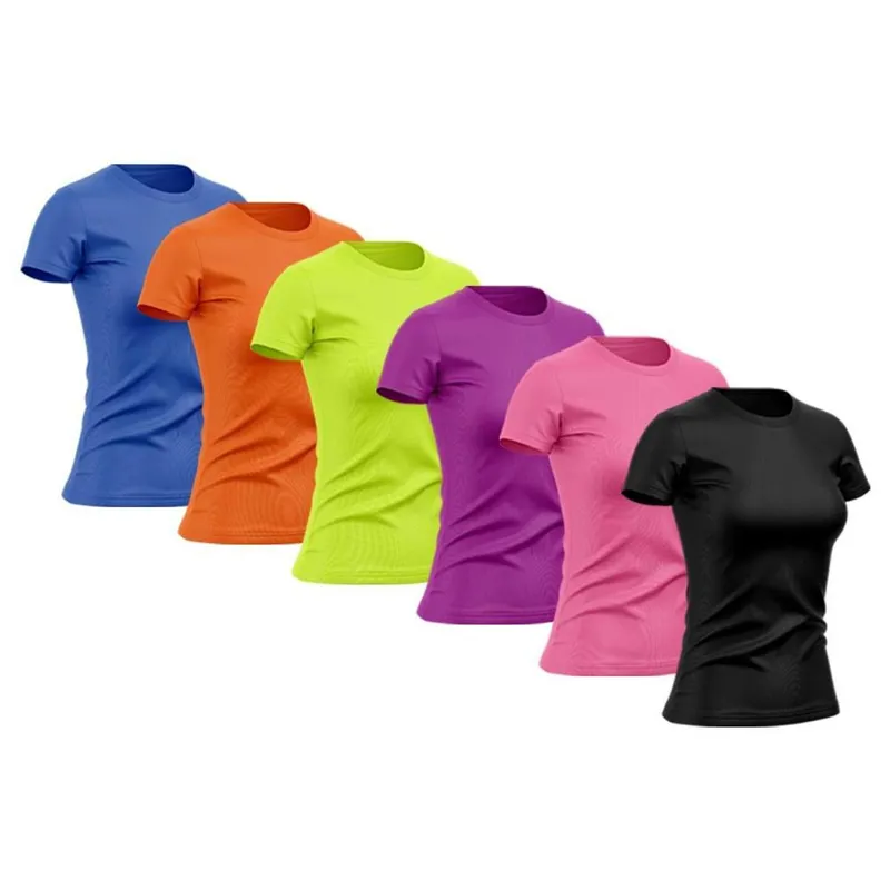 Kit 6 Camiseta Feminina Manga Curta Dry Proteção Solar UV Blusa Baby Look Academia Treino Camisetas