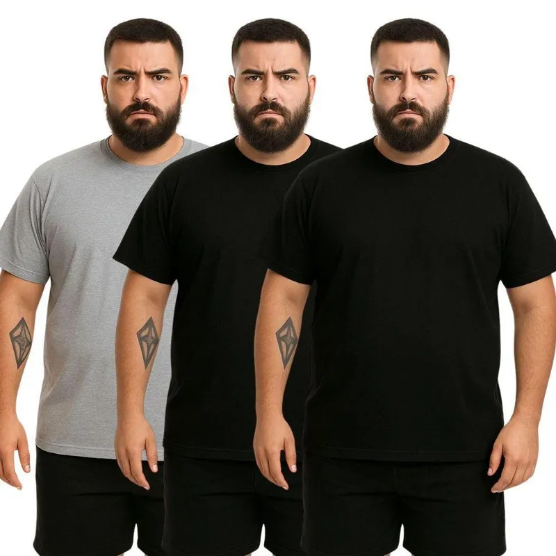 Kit 3 Camisetas Masculina Plus Size Lisa Algodão Premium