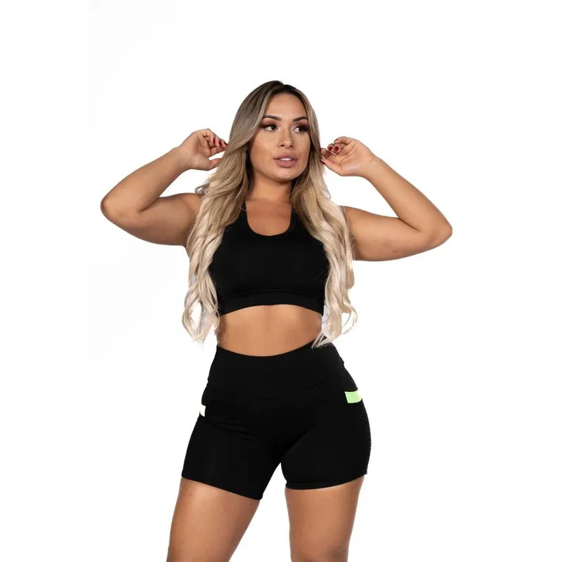 Short Fitness com Bolso Verde Cintura Alta Academia