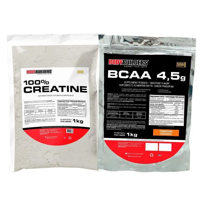 Kit Creatina Monohidratada 100% Pura 1kg + BCAA 4.5g 1kg - BodyBuilders