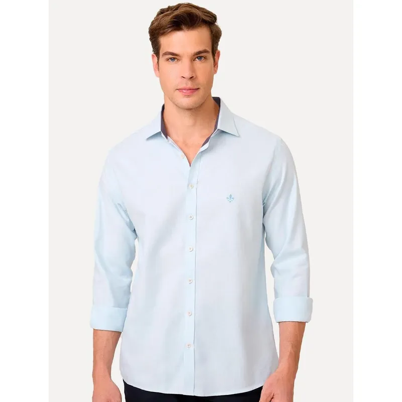 Camisa Dudalina Masculina Slim Fit Superfine Cotton Light Lisa Azul Claro 53.06.5060 97