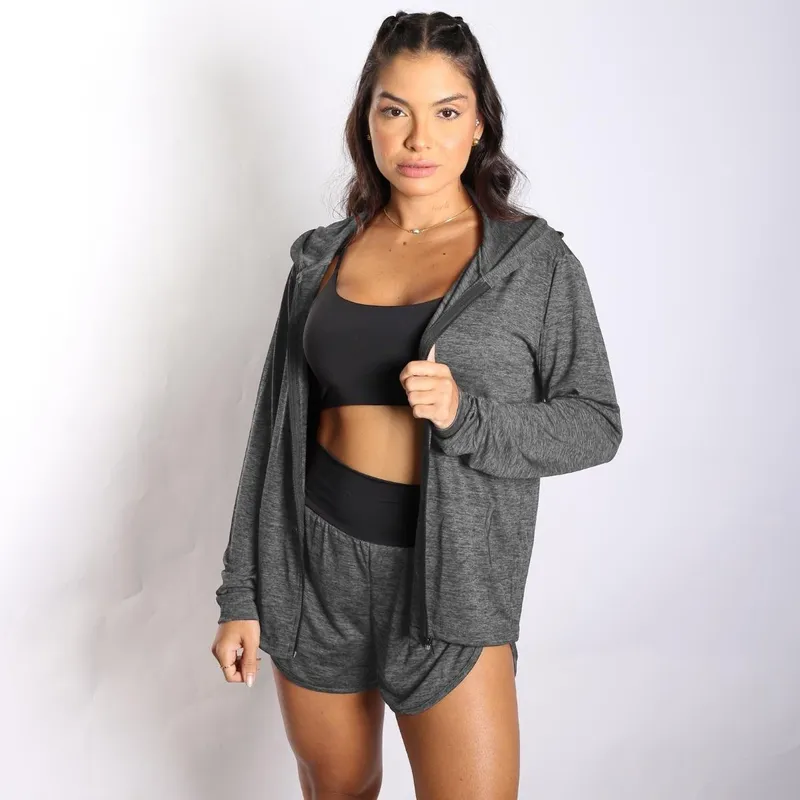 Conjunto Casaquinho Short Duplo e Top Fitness Dry Treino