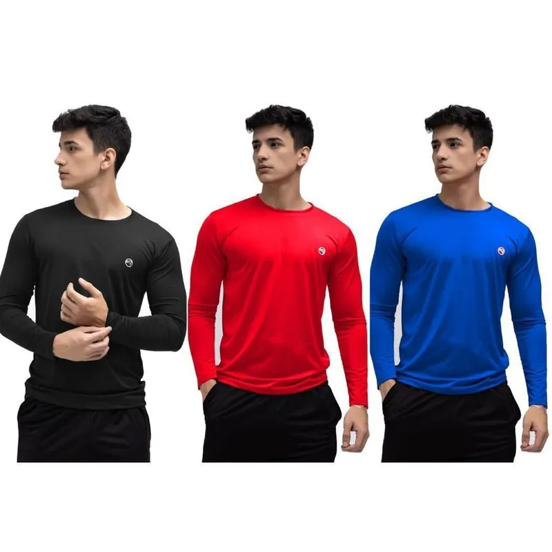 Kit 3 Camisa Masculina Térmica Manga Longa Com Proteção Uv 50+