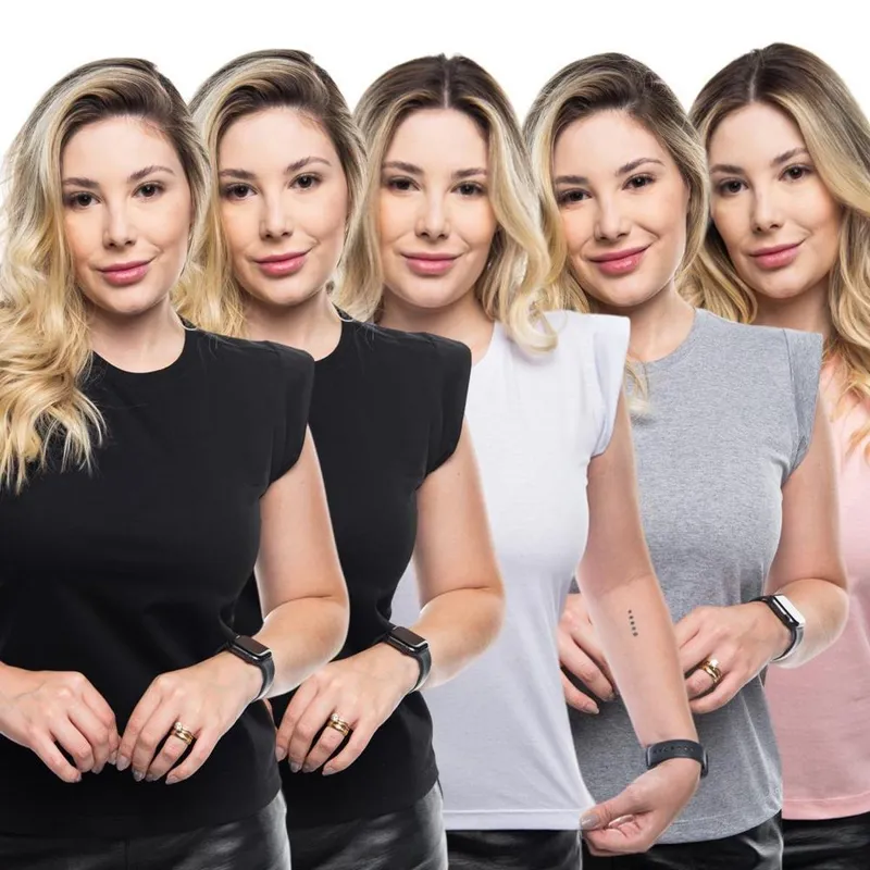 Kit 5 Camisetas Feminina Muscle Tee Manga Curta Basica Lisa