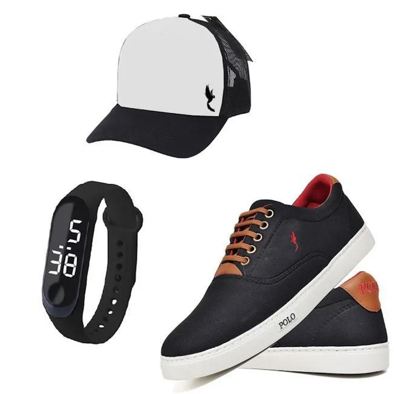 Tenis Masculino Esportivo Com Boné e Relógio