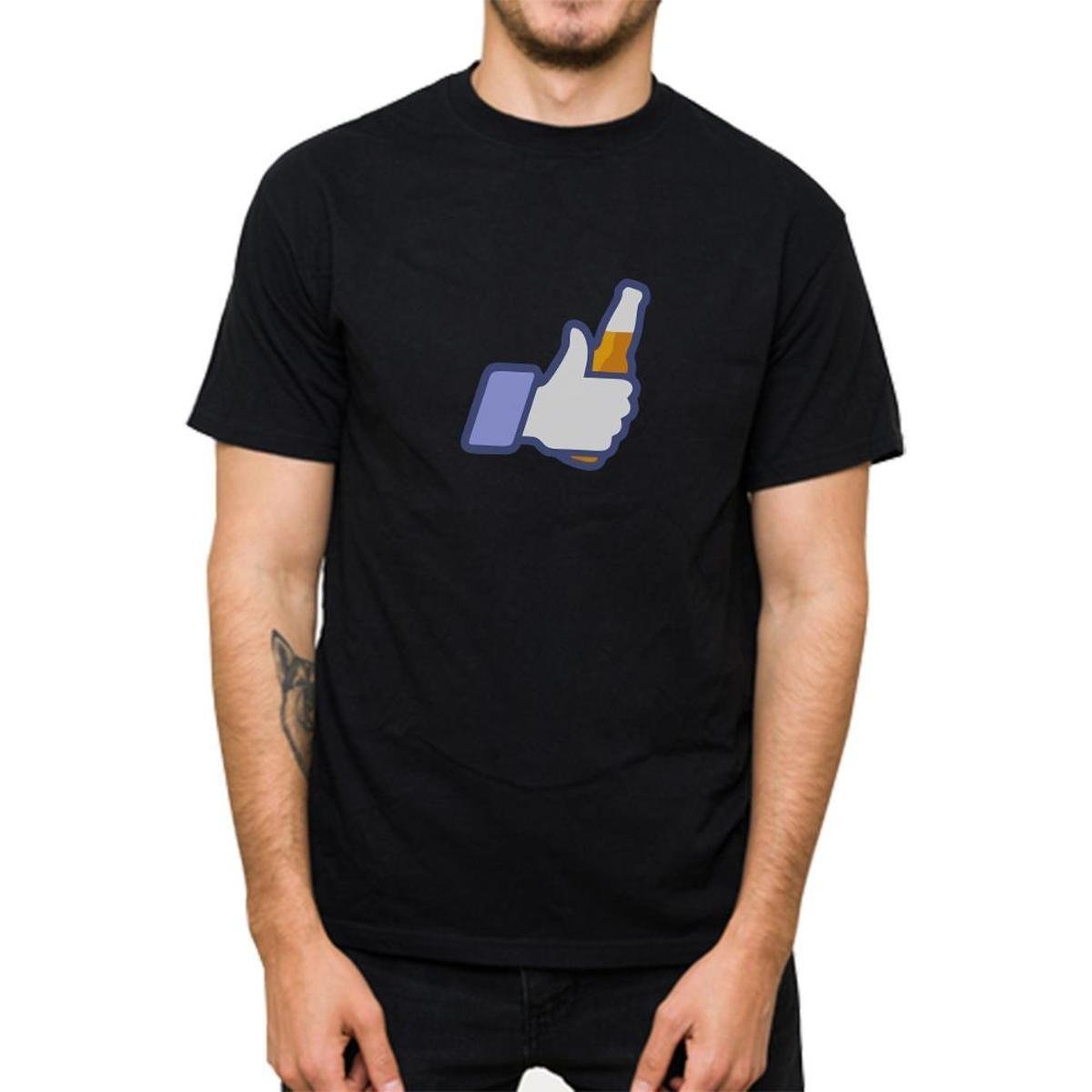 Camisa Camiseta Masculina Algodão Estampada Com Abrideira de Garrafa