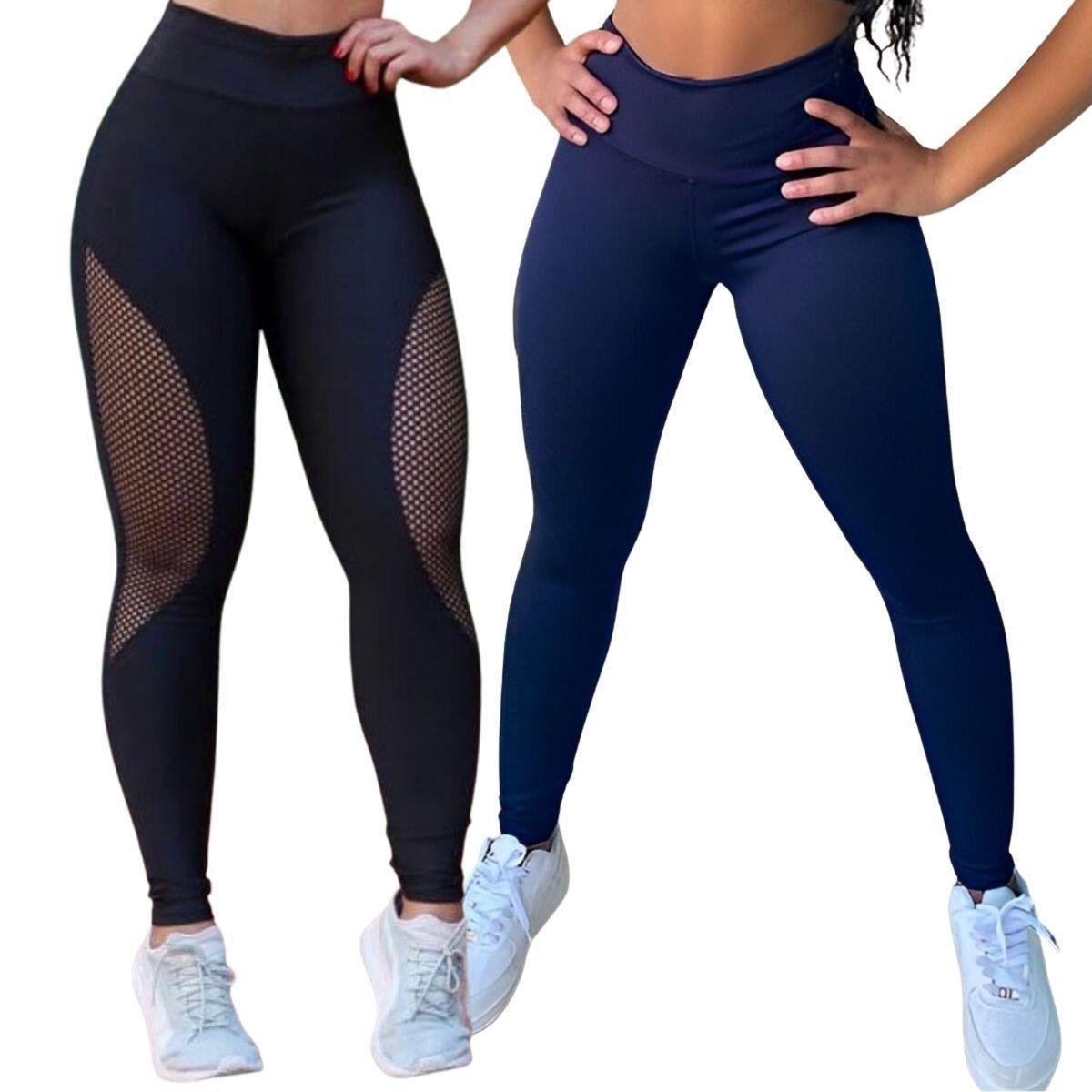 Kit Legging Marenna Modas Arrastão e Legging Básica Academia Feminina
