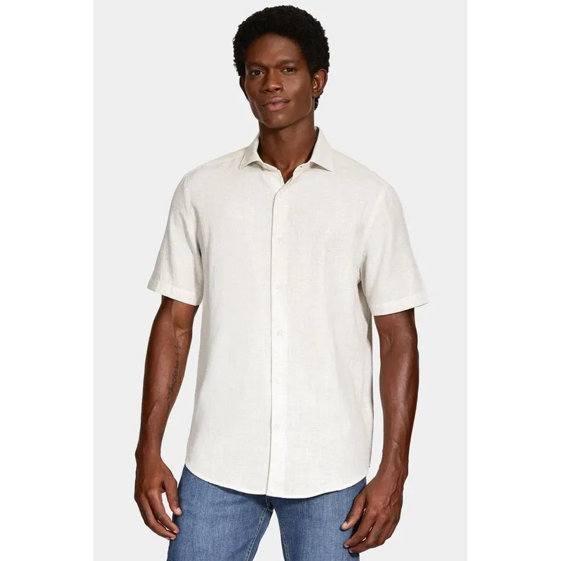 Camisa Aramis Manga Curta Slim Linho Mescla Natural