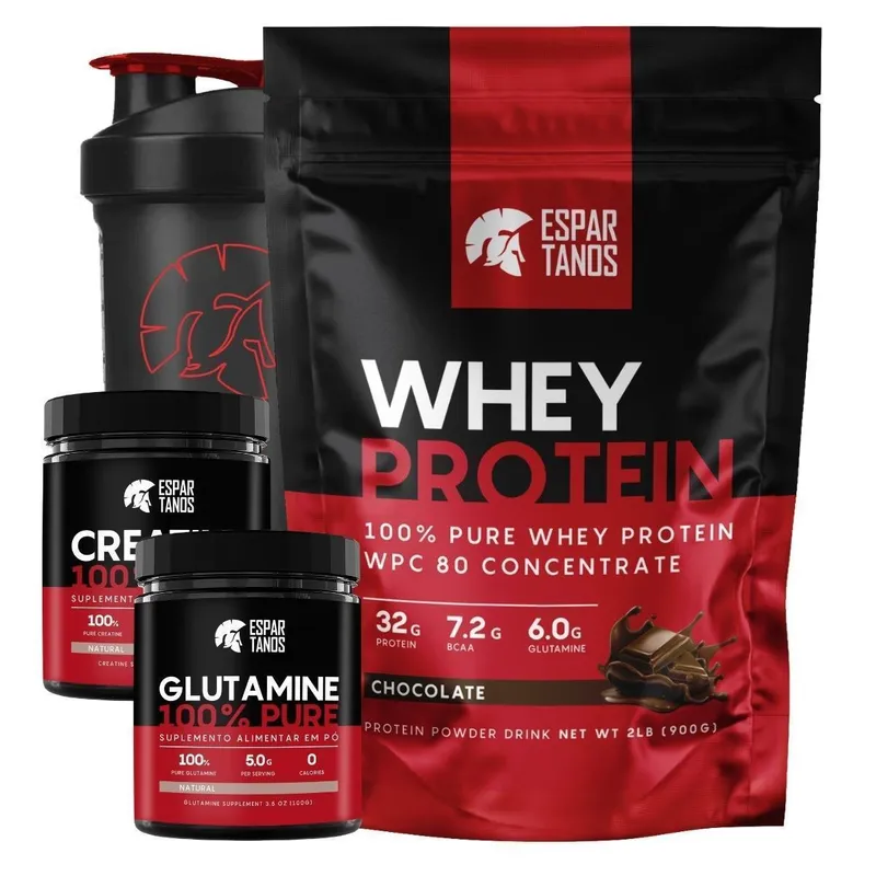 Kit Whey Concentrado + Creatina + Glutamina + Shaker