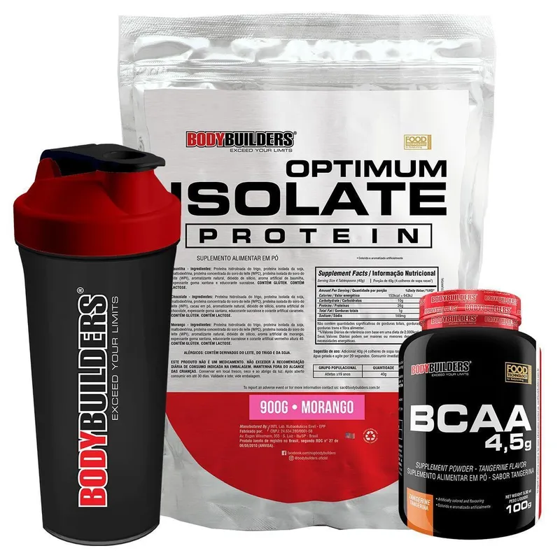Kit Optimum Isolate Whey Protein 900g + Bcaa 100g + Coqueteleira - Bodybuilders