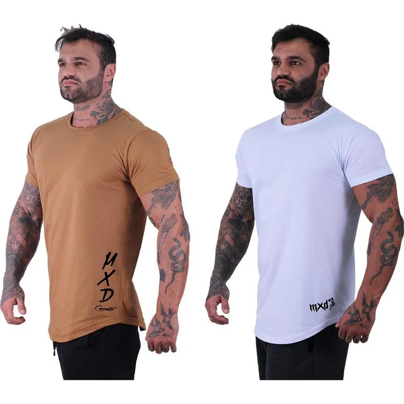 Kit 2 Camisetas Longline Masculina Básico Logos Diversas MXD