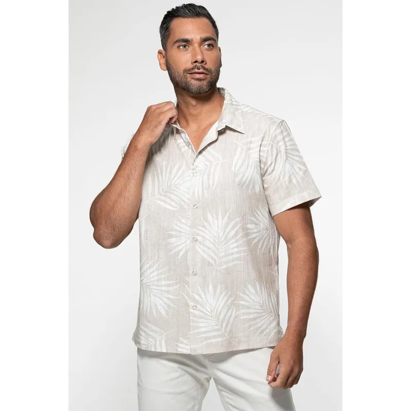 Camisa Manga Curta Linho Palm Tree Branco