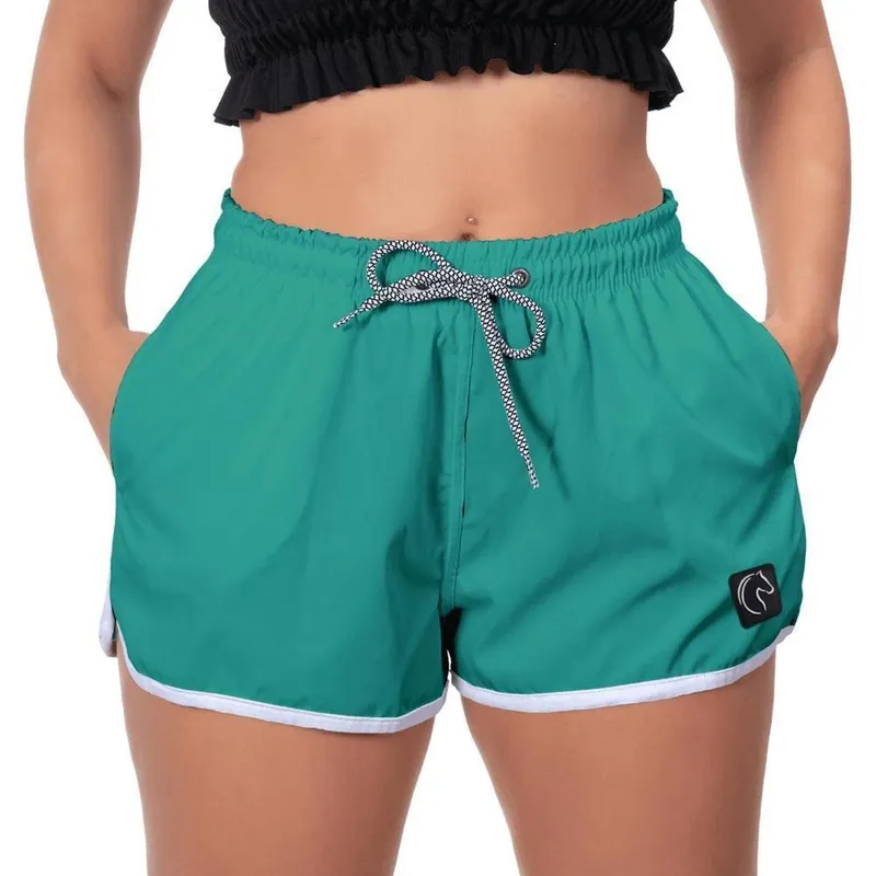 Short De Malhar Feminino Verde Liso Esportivo Academia Praia Conforto Pro W2