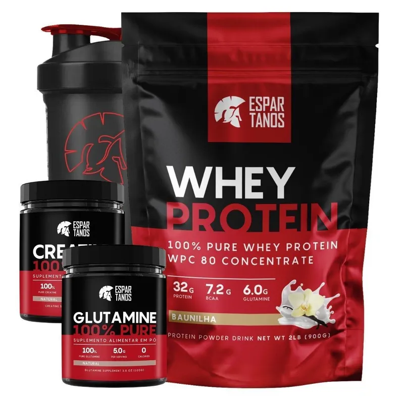 Kit Whey Concentrado + Creatina + Glutamina + Shaker