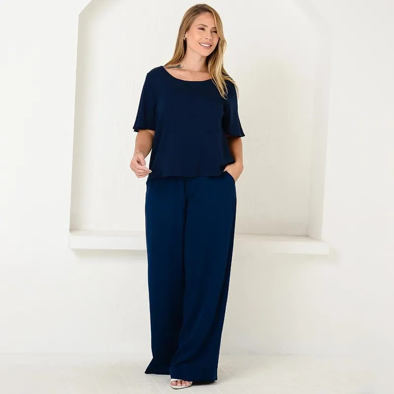 Calça Pantalona em Viscose BBonnie Manu Tamanho:GG;Genero:Feminino;Cor: