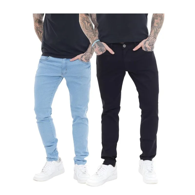 KIT 2 Calças Mega Skinny Premium Black e Delave Masculino