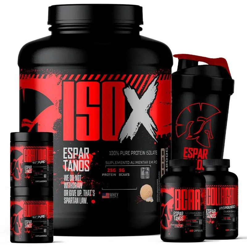 Kit Whey Protein ISO X 1800g + BCAA + Colágeno + Glutamina 100g + Creatina 100g + Coqueteleira