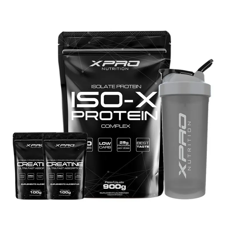 Kit Whey Iso-x 900g + 2x Creatina 100g + Coqueteleira 700ml - Xpro Nutrition