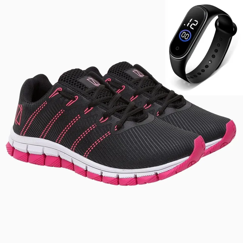Tênis Feminino Esportivo Cross Academia Caminhada Dia a Dia + Relógio