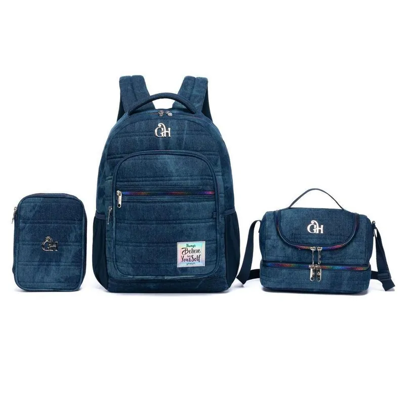 Kit Mochila Escolar Juvenil Infantil Feminino Guelph Lancheira Térmica Estojo Resistente Faculdade