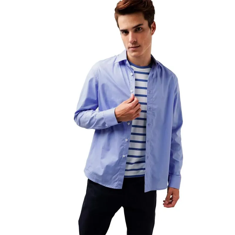 Camisa Ellus Masculina Tricoline LY Slim Italian Azul