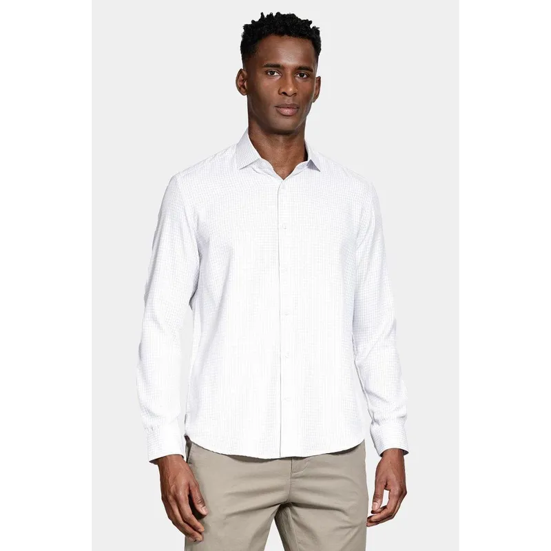 Camisa Aramis Manga Longa Slim Xadrez Branco Com Lilas