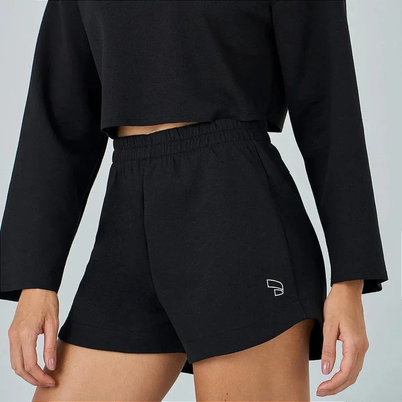 Shorts Alto Giro Moletom Detalhe Holográfico WT26 Preto