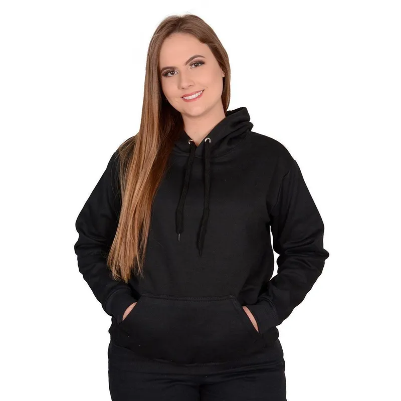 Cojunto Moletom Blusa De Frio E Calça Feminino Peluciado Com Capuz E Cordão Liso Methodic