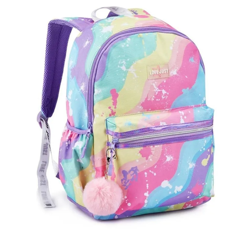Mochila Costas Reforçada Escolar Chaveiro Infantil Escolar Juvenil Colorido Rainbown Coração