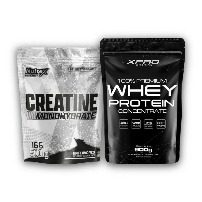 Kit Whey Protein Concentrado 900g - XPro + Creatina Monohidratada Pura 500g - Nutrex Research