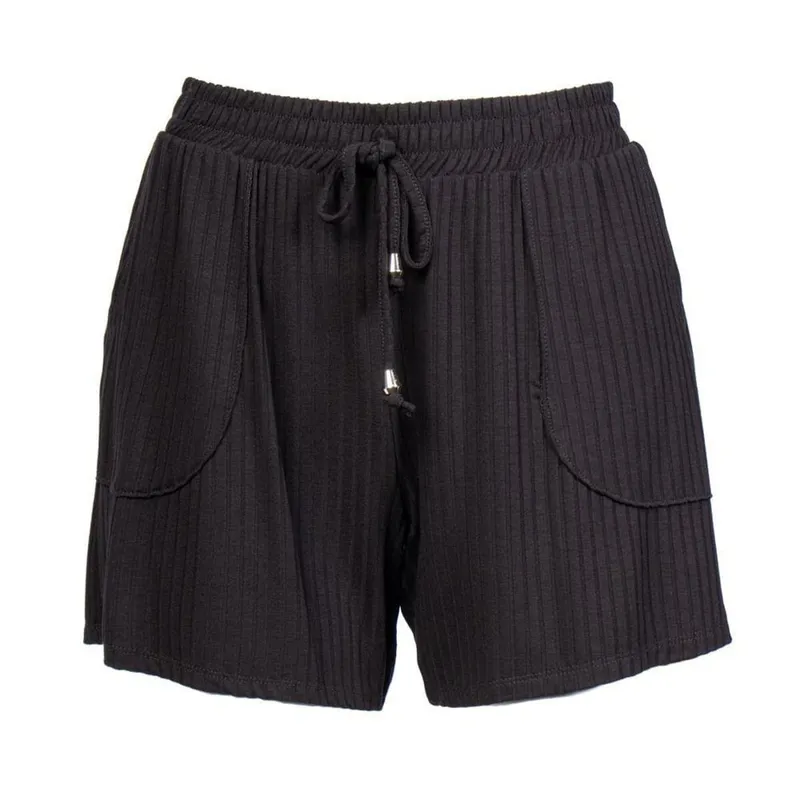 Short Feminino Habana Canelado com Bolsos e Cordão Preto