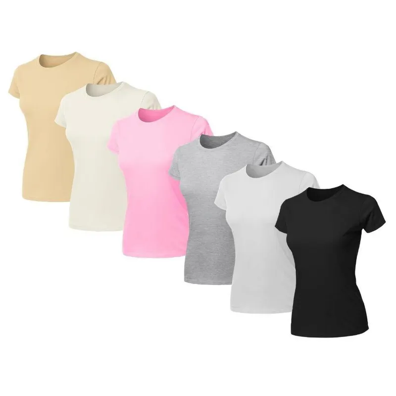 Kit 6 Blusas Feminina Camiseta Lisa Básica Algodão Baby Look
