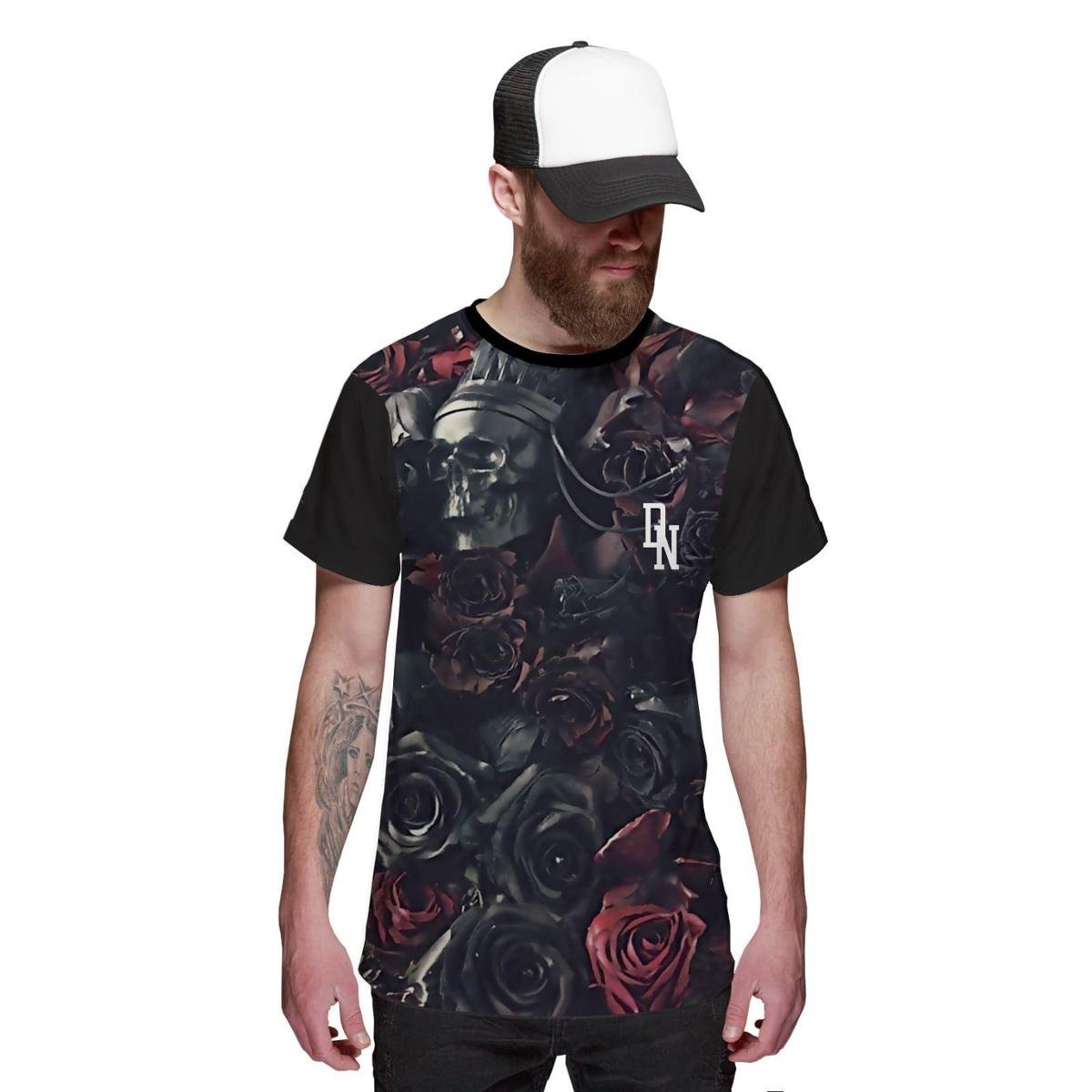 Camiseta Skull Flowers Cemitério de Caveiras com Flores