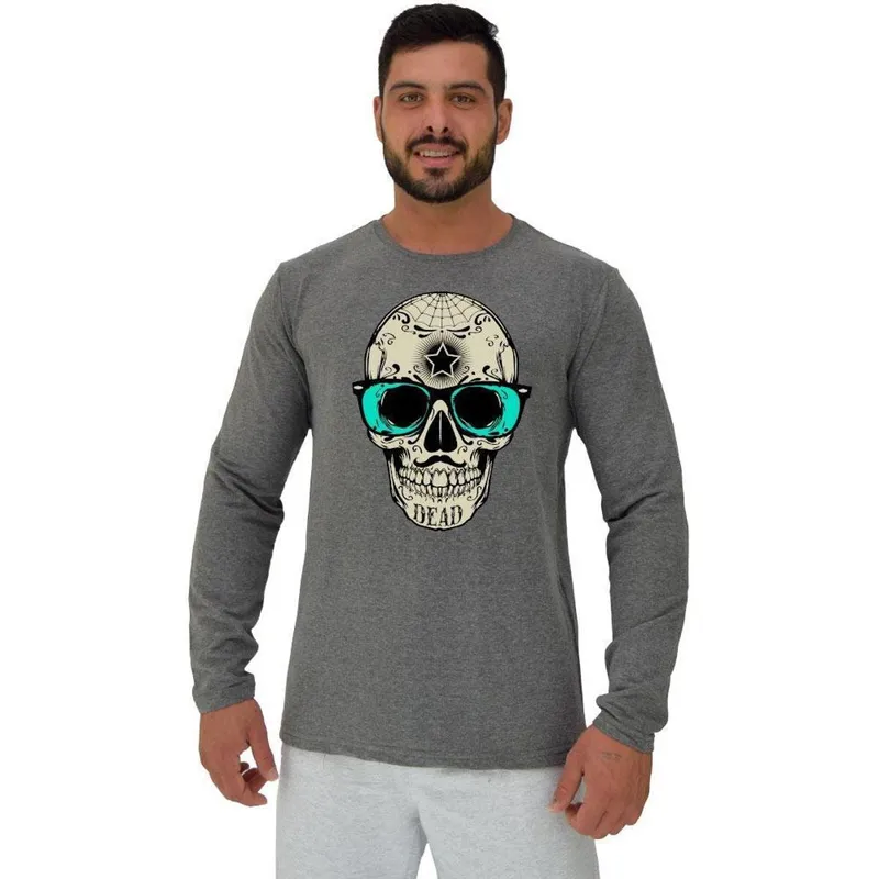Camiseta Manga Longa Moletinho MXD Conceito Caveira Popstar Masculina