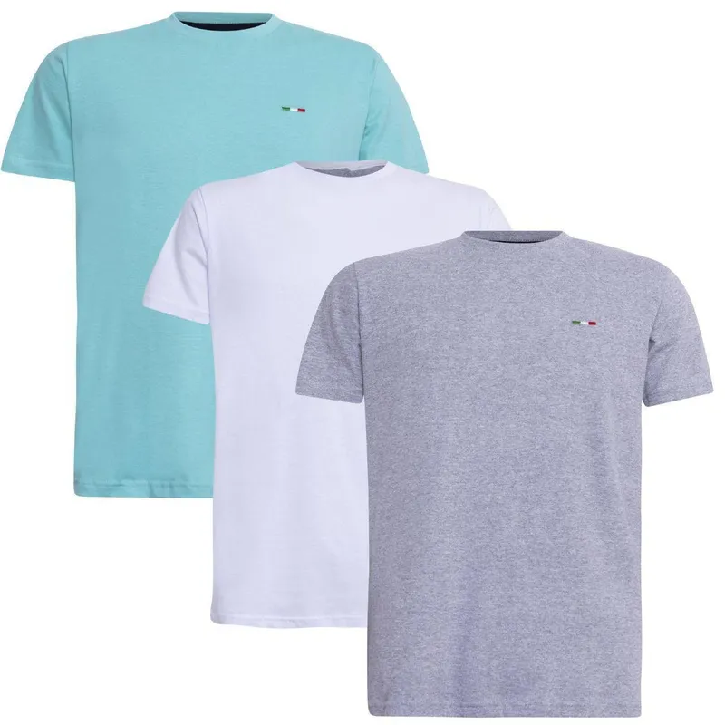 Kit Camiseta Industrie Básica Bordada Itália Clássico Algodão Premium Masculina 3 peças Cores