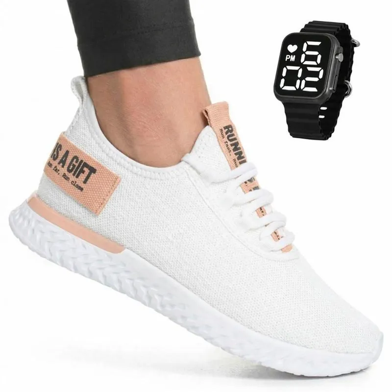 Tênis Feminino Academia Caminhada Leve Respirável BF Shoes + Relógio Digital