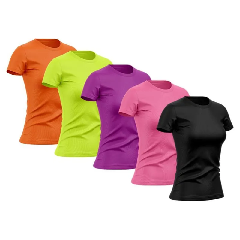 Kit 5 Camiseta Feminina Manga Curta Dry Proteção Solar UV Blusa Baby Look Academia Treino Camisetas