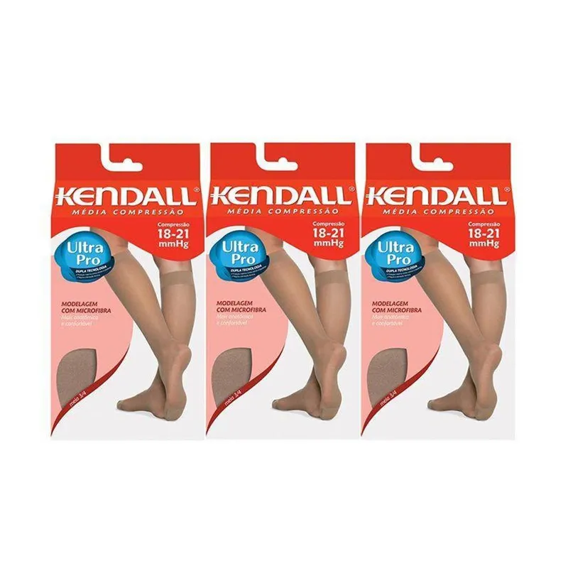 Kit com 3 Meia Kendall 3/4 sem ponteira média compressão (18-20 mmHg) - 1671
