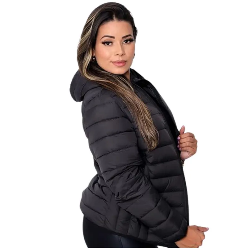 Jaqueta Feminina Puffer Nylon FMF Isolamento Térmico Blusa de Frio