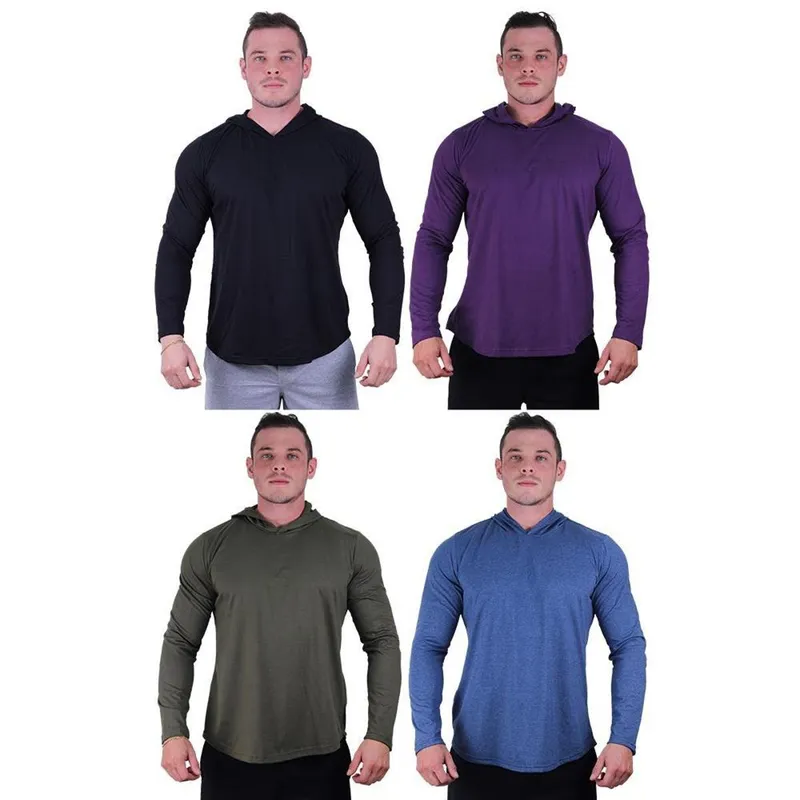 Kit 4 Camisetas Manga Longa com Touca Longline Cores Casuais Academia Treino Lazer