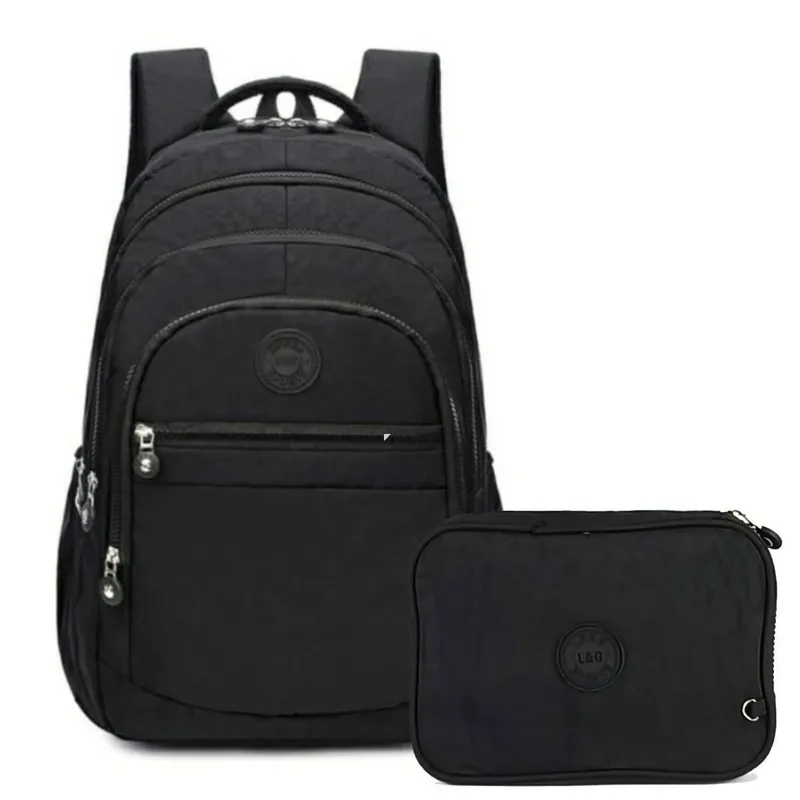 Kit Mochila Feminina Escolar Notebook + Estojo Box Bolsinha Divisória