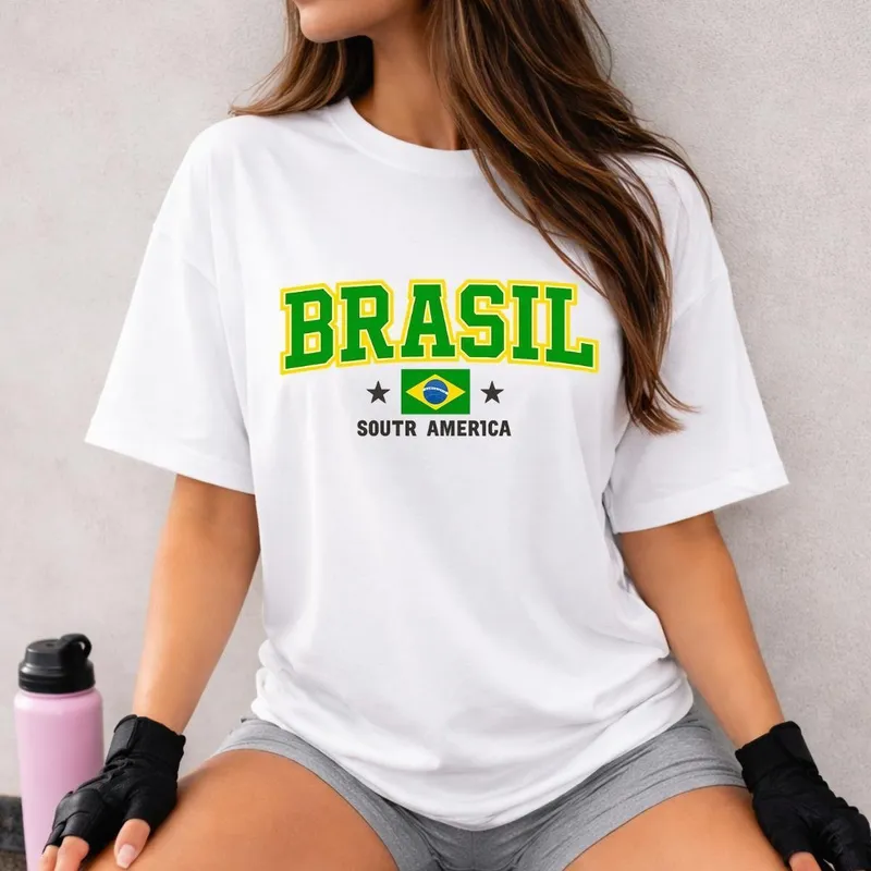 Camiseta Oversized Feminina Estampada Brasil Conforto Estilo