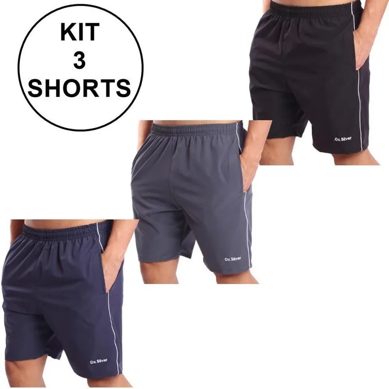 Kit com 3 Shorts Ox Silver Tactel com Elastano
