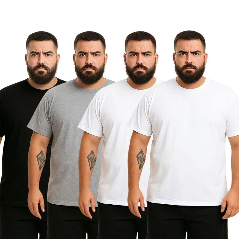 Kit 4 Camisetas Masculina Plus Size Lisa Algodão Premium